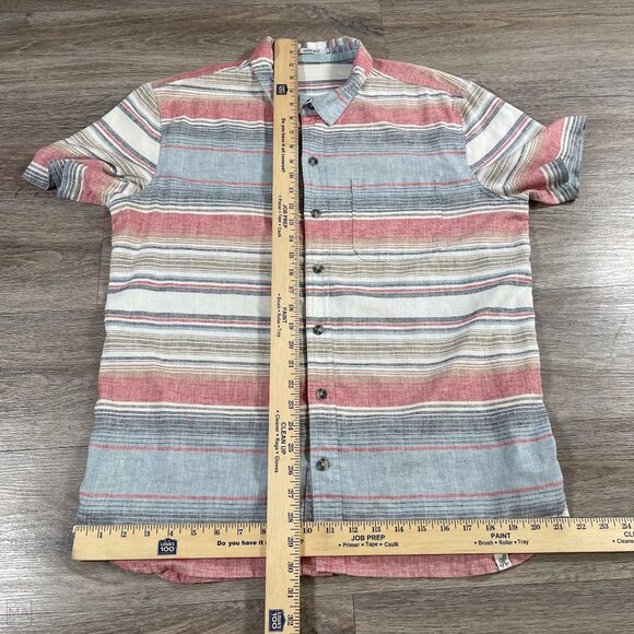 Gramicci Men's Shirt Short Sleeve Stripes Hemp Blend Size L Blue/Beige/Red - Picture 6 of 8